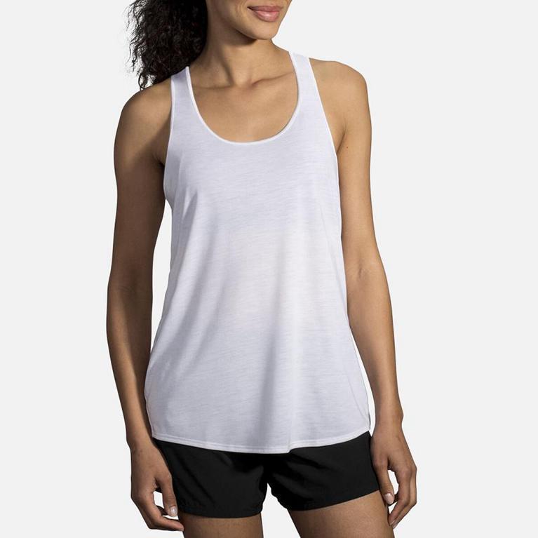 Brooks Women's DISTANCE Running Tank Top - White - Canada (HSJVY-6239)